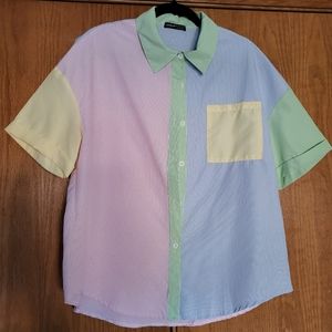 Colorblock Shein Button Down Top Size XL
